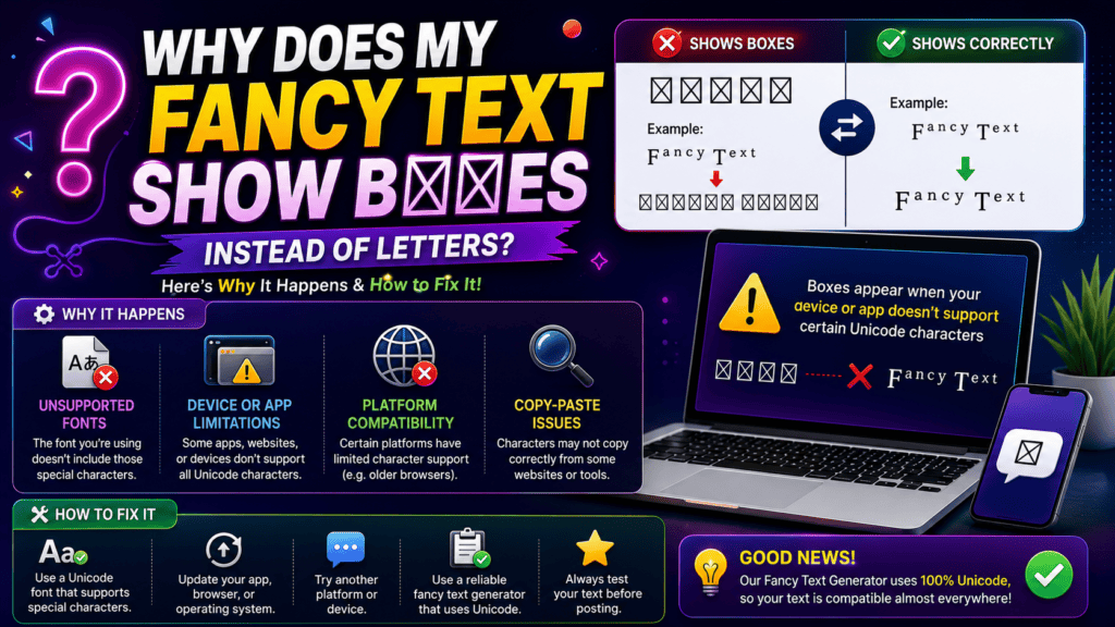 why does my fancy text show boxes