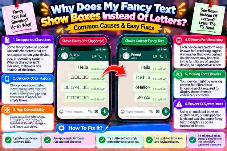 why does my fancy text show boxes