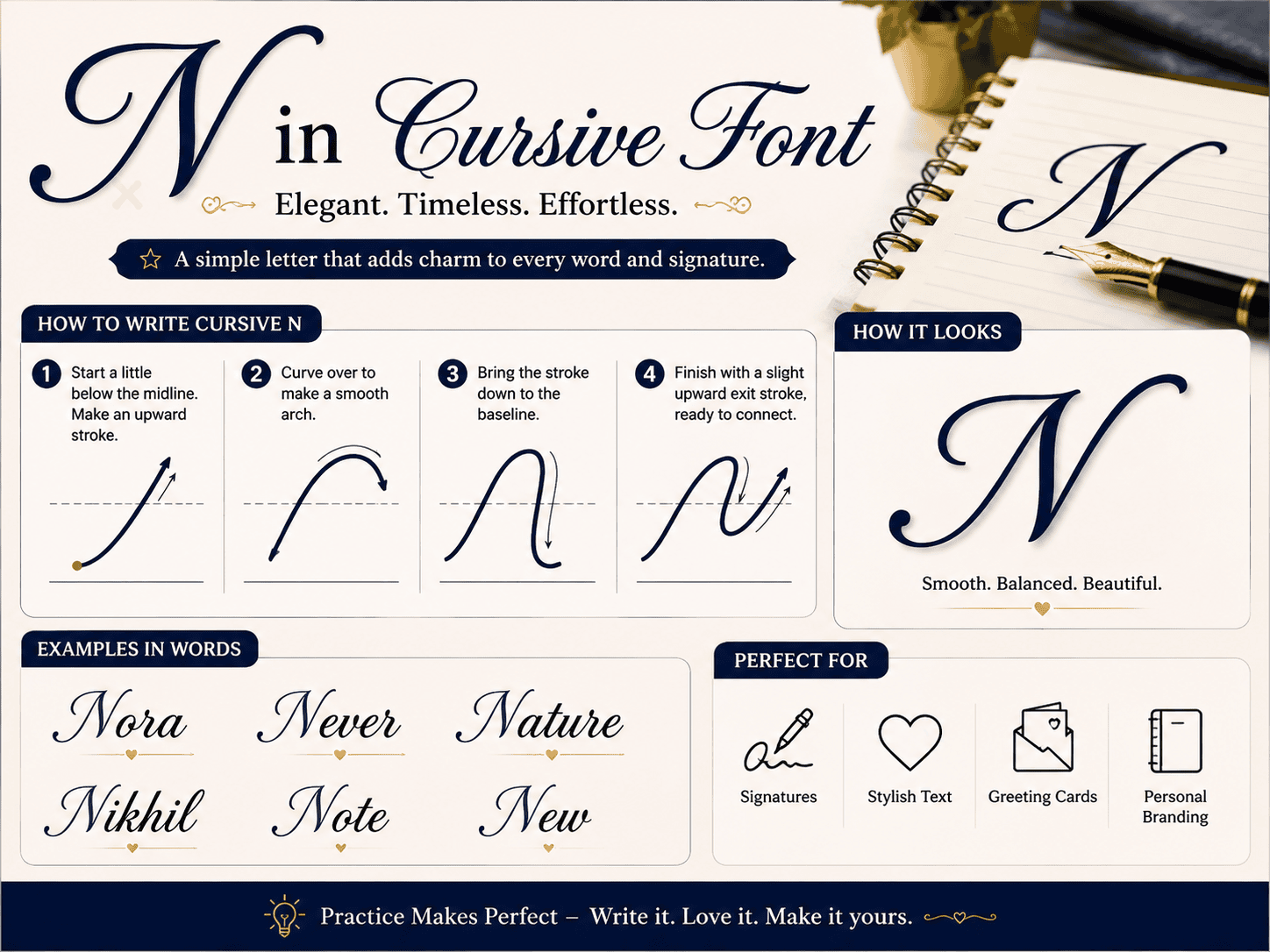 N in Cursive Font