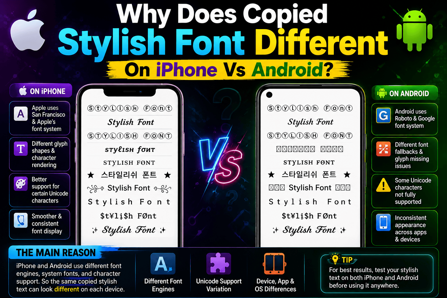 Why Does Copies Stylish Font Different On Iphone Vs Android