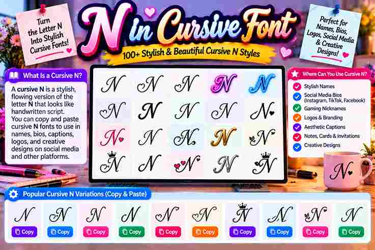 N in Cursive Font